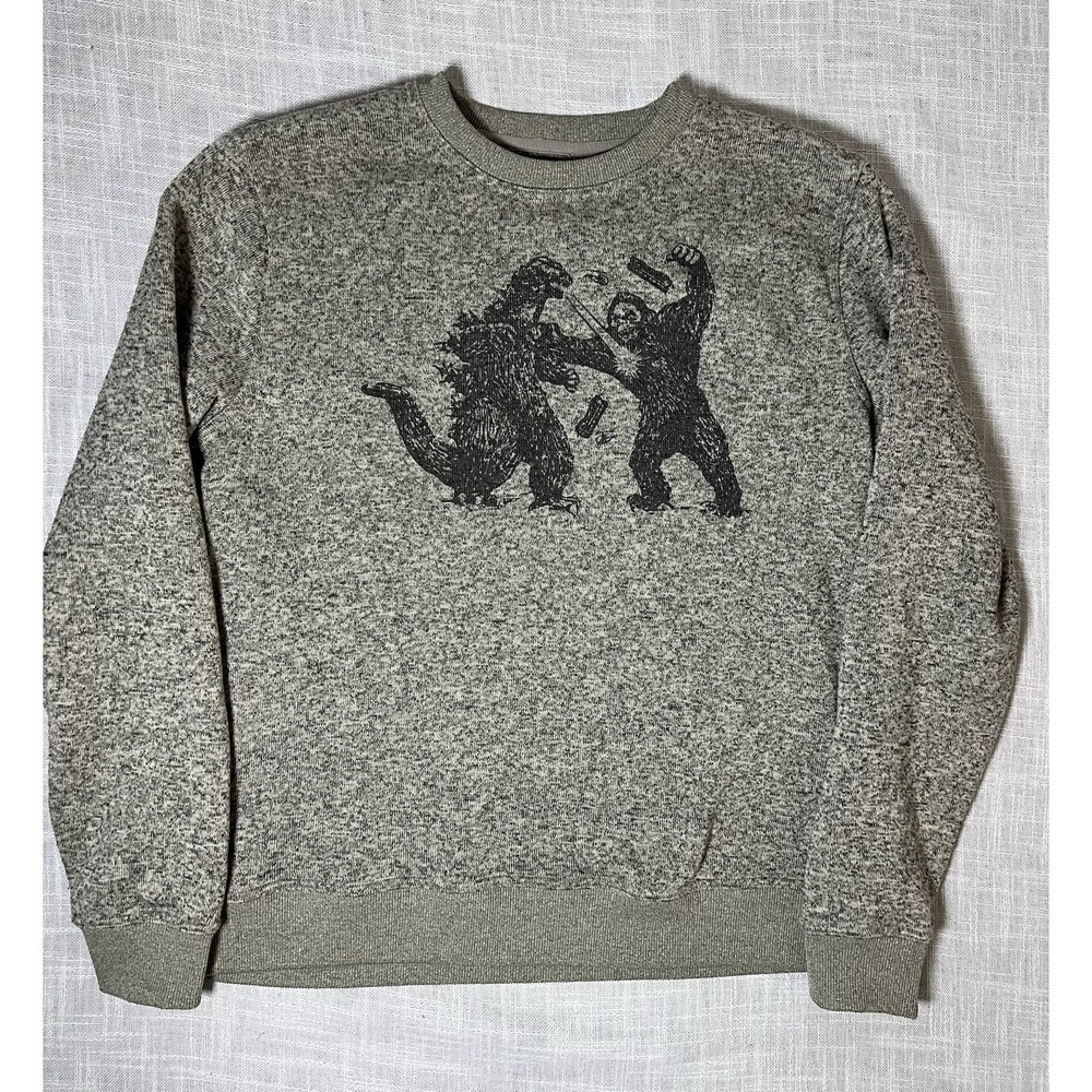 Lucky Brand Godzilla vs Bigfoot Sweatshirt Mens XL Gray Fleece Graphic Pullover